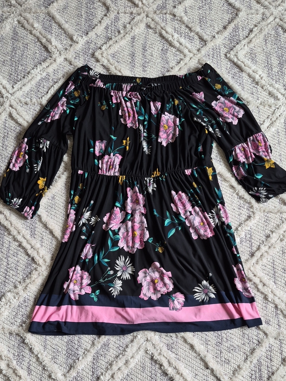 Lane Bryant Black Floral Off-The-Shoulder Smocked Waist Midi Dress Size 22 / 24